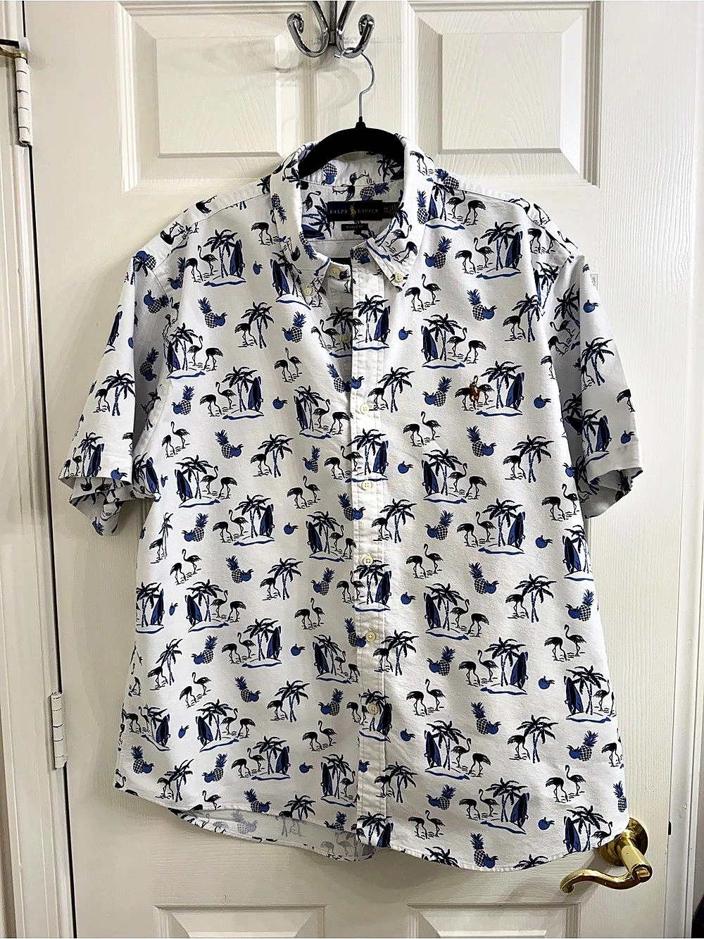 Ralph Lauren Classic Fit Men's Tropical Printed Button Down White & Blue XXL